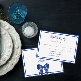 Cartão De Notas Casamento elegante branco azul-real RSVP de casame