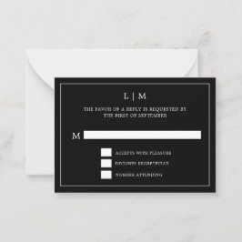 Cartão De Notas Casamento elegante de monograma preto simples