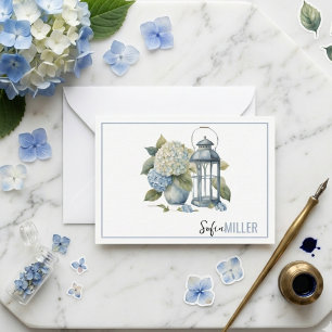 Cartão De Notas Casamento Elegante Minimalista com Hortênsias Azui