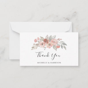 Cartão De Notas Casamento em Aquarela Floral Rosa Elegante