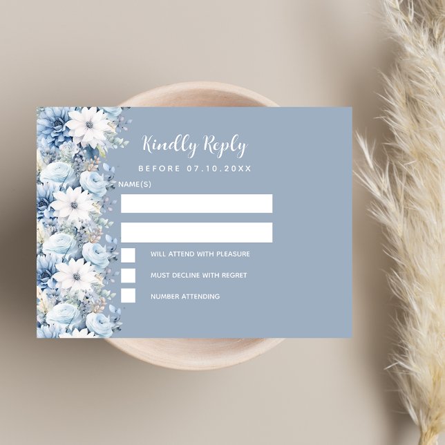Cartão De Notas Casamento floral azul Dusty RSVP (Criador carregado)