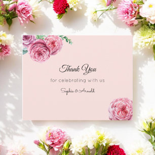 Cartão De Notas Casamento Floral Cor-De-Rosa Brilhante Obrigado No
