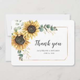 Cartão De Notas Casamento Floral De Girassol Eucalyptus Obrigado