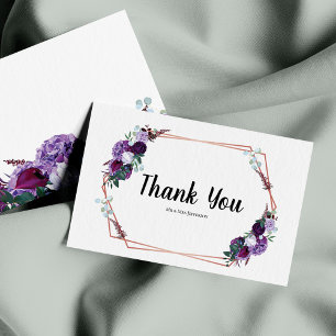 Cartão De Notas Casamento Floral Roxo Moderno Obrigado Moderno