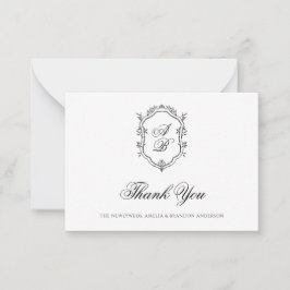 Cartão De Notas Casamento Formal do Monograma Floral Branco e Pret