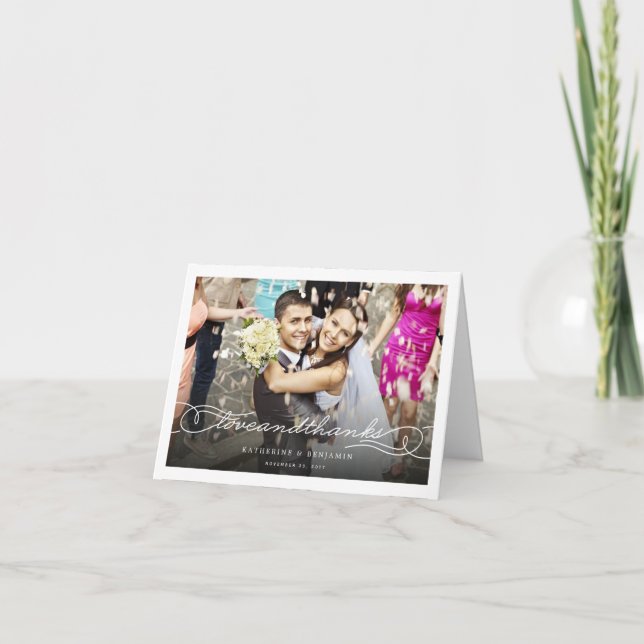 Cartão De Notas Casamento Fotográfico Com Obrigados E Amor Obrigad (Frente)