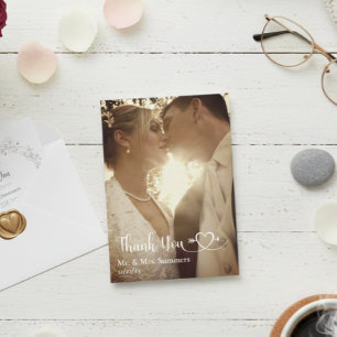 Cartão De Notas Casamento Fotográfico de Caligrafia Obrigado Orçam