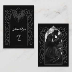 Cartão De Notas Casamento gótico preto e branco com borda ornament