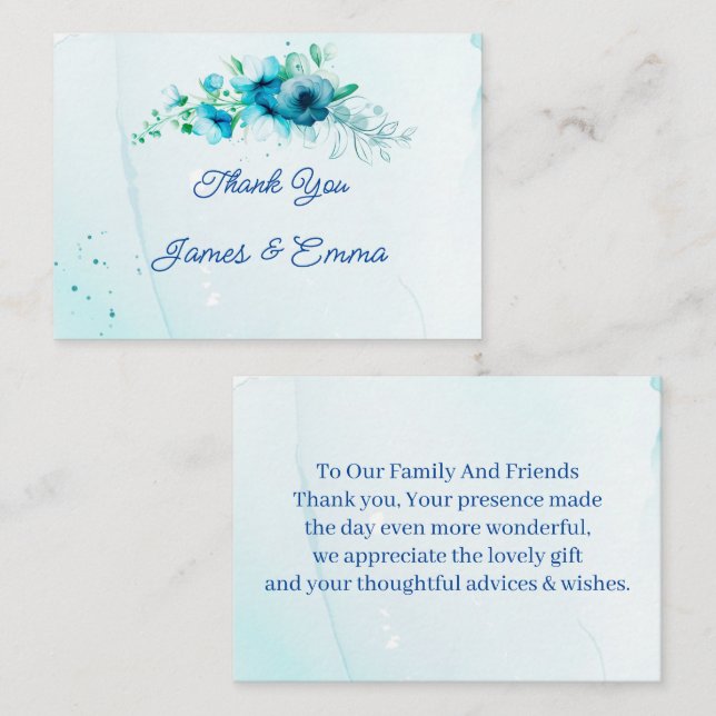 Cartão De Notas Casamento Personalizado Da Flor Azul Elegante Obri (Frente/Verso)