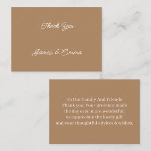 Cartão De Notas Casamento Personalizado Simples Brown Obrigado