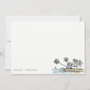 Cartão De Notas Casamento por Aquarela de Árvore de Palma de Praia
