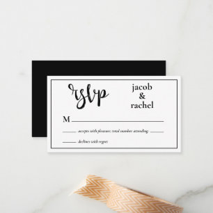 Cartão De Notas Casamento preto e branco moderno RSVP
