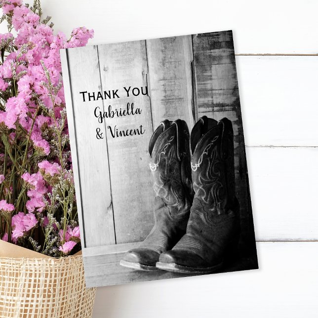 Cartão De Notas Casamento Rustic Cowboy Boots Western Obrigado (Criador carregado)