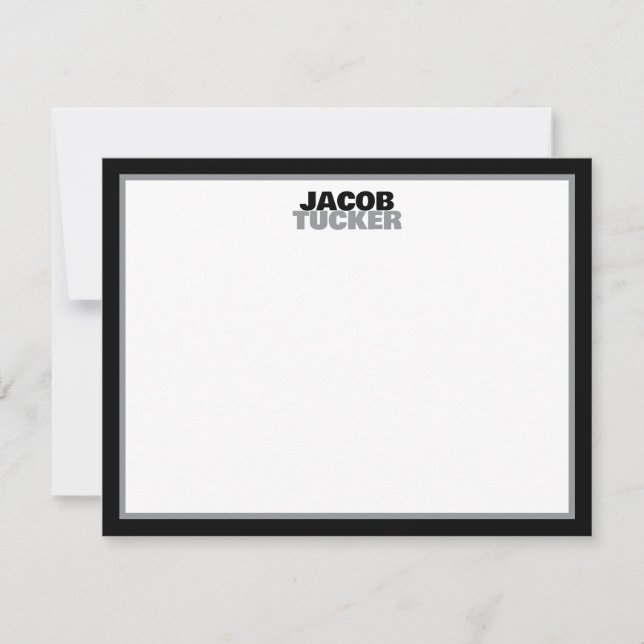 Cartão De Notas Casual Stacked Name Black & Gray Border Stationery (Frente)