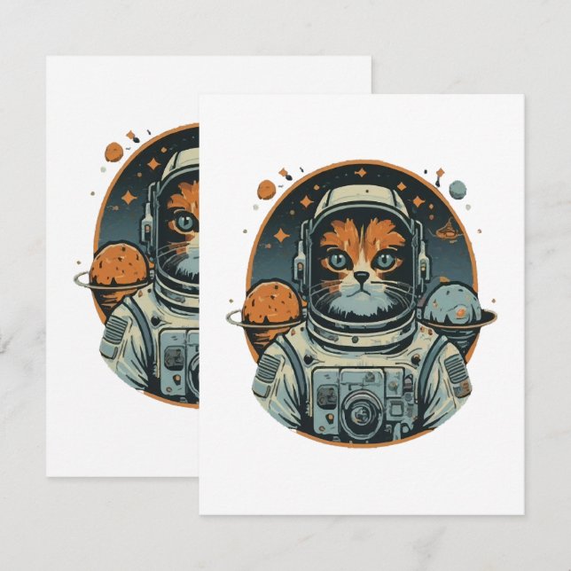 Cartão De Notas Cat-astronauta em Asteroides (Frente/Verso)