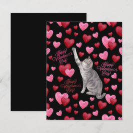 Cartão De Notas Cat Hearts Valentine’s Day Card in Black
