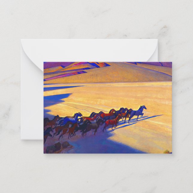 Cartão De Notas Cavalos Selvagens de Nevada, 1927 por Maynard Dixo (Frente)
