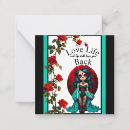 Cartão De Notas Caveiras de Açúcar com Rosas Azuis e Vermelhas