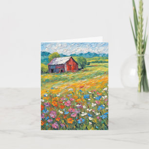 Cartão De Notas Celeiro No Campo De Flor Selvagem