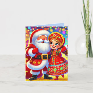 Cartão De Notas Cena de Natal alegre com Papais noeis
