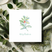 Cerejas Vermelhas e Holly Watercolor Natal