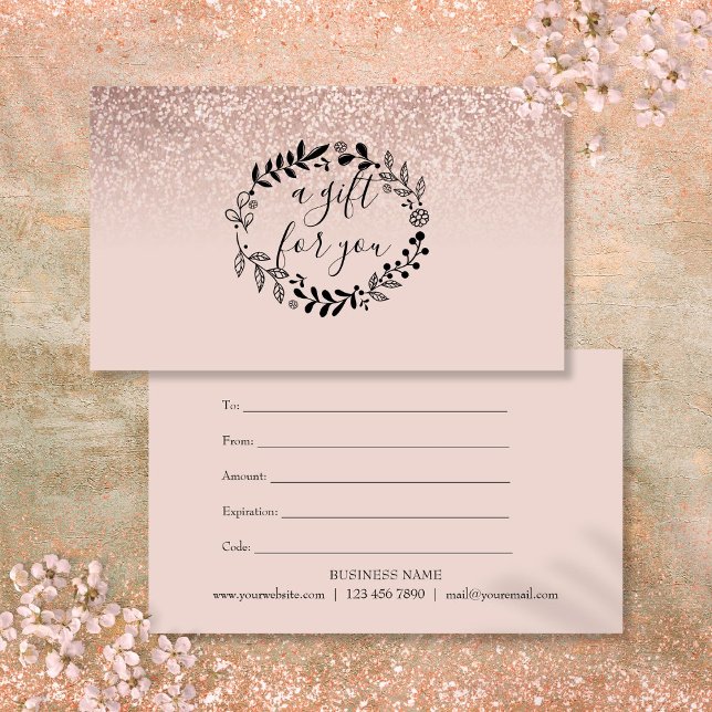 Cartão De Notas Certificado Glitter Business Glitter Dourado rosa (Rose Gold Glitter Business Gift Certificate Note Card)