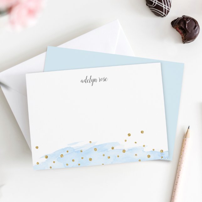 Cartão De Notas Céu | Confetti Pop Personalizado Stationery Flat (Criador carregado)