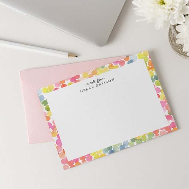 Cartão De Notas Chá com Bolhas Arco-íris Personalizado Nome Monogr (Criador carregado)