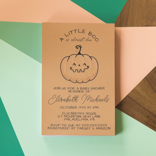 Cartão De Notas CHÁ DE BEBÊ | Abóbora do Boo do Halloween (Criador carregado)