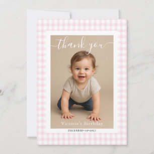 Cartão De Notas Chá de Bebê do Ursinho de Gingham Rosa Pequeno Cor