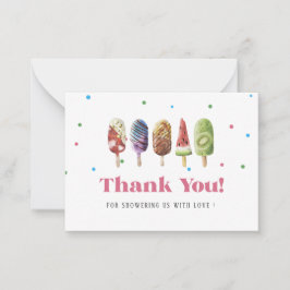 Cartão De Notas Chá de Bebê Elegante Agradecimento Picolé Aquarela