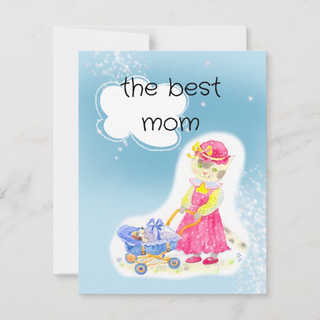 Cartão De Notas Chá de bebê. Gato fofo e bebê (Frente)