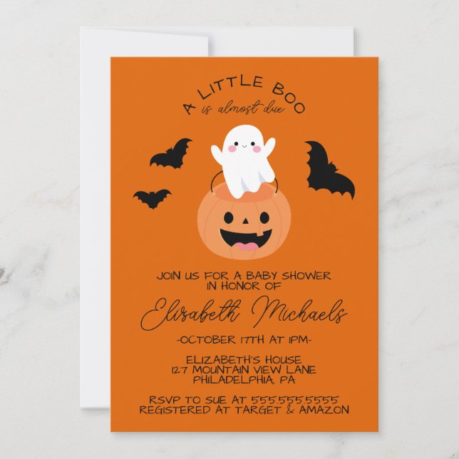 Cartão De Notas CHÁ DE BEBÊ | Halloween Lil' Boo Ghost (Frente)