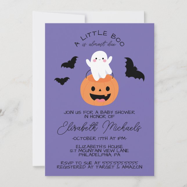 Cartão De Notas CHÁ DE BEBÊ | Halloween Lil' Boo Ghost (Frente)