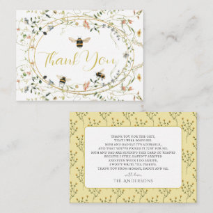 Cartão De Notas Chá de Bebê Little Honey Wildflower Bee Obrigado