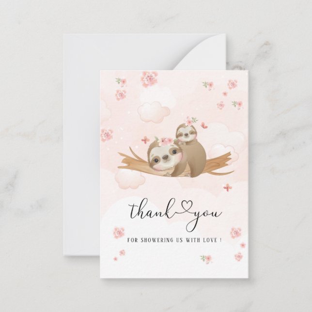 Cartão De Notas Chá de fraldas de Aquarela Cutie Sloth Pink (Frente)