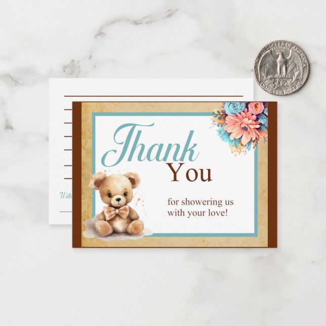Cartão De Notas Chá de fraldas do Urso Azul Boho Obrigado (Frente/Verso In Situ)