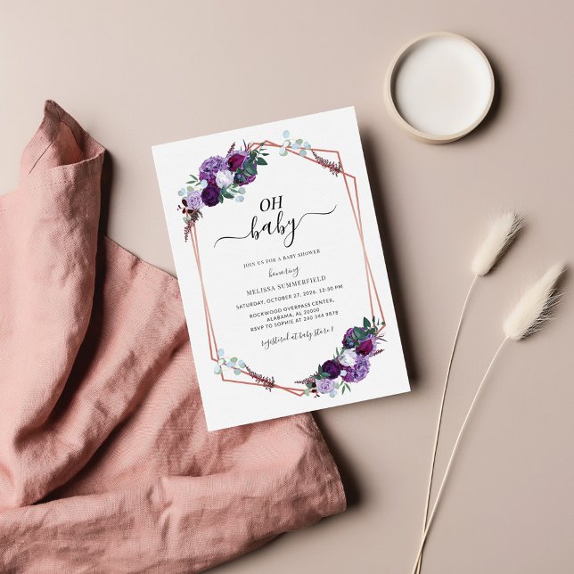 Cartão De Notas Chá de fraldas Geométrico Dourado Rosa Roxo (Criador carregado)