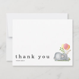 Cartão De Notas Chá de fraldas Obrigado Nome Elefante Rosa Dorment