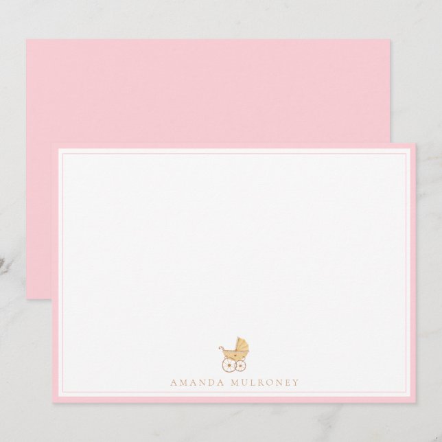 Cartão De Notas Chá de fraldas Rosa Obrigado Flor (Frente/Verso)