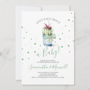 Cartão De Notas Chá de fraldas Verde do Tema Cactus Watercolor