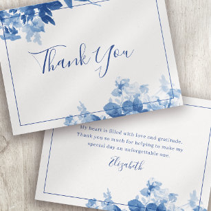 Cartão De Notas Chá de panela de Caligrafia Azul Obrigado