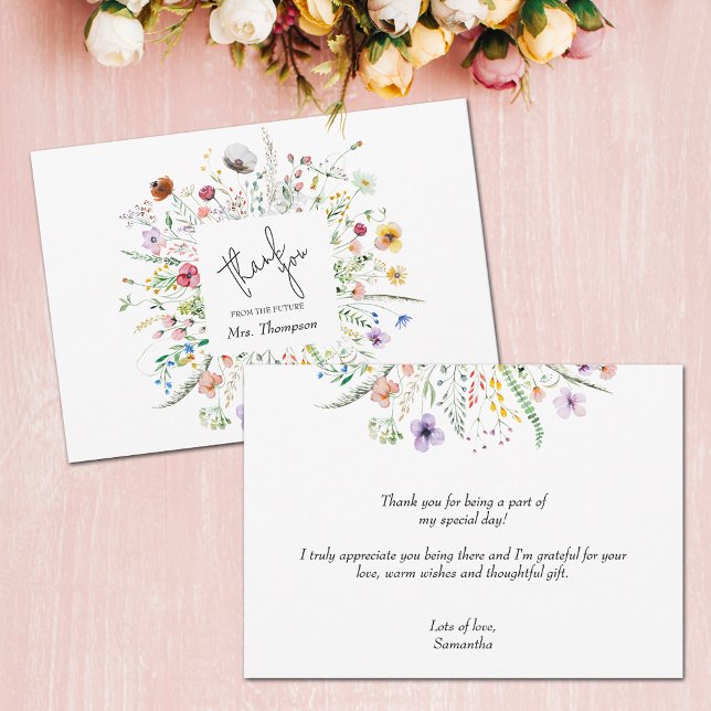 Cartão De Notas Chá de panela De Flor Selvagem Obrigado (Wildflower bridal shower flat thank you note cards)