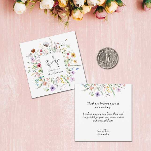Cartão De Notas Chá de panela De Flor Selvagem Obrigado (SMALL 2.5" x 2.5" Wildflower Bridal Shower Flat Thank You Note Cards (too small to mail in USA))