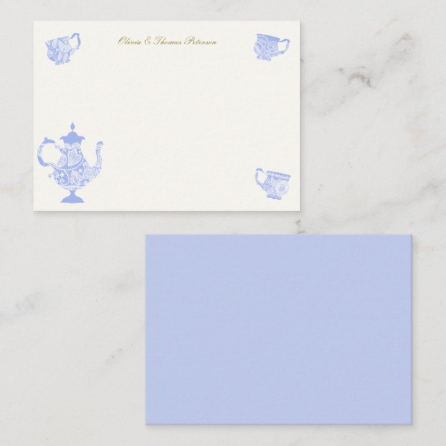 Cartão De Notas Chá de panela de Script Lace do Tea Party Chinoise (Frente/Verso)