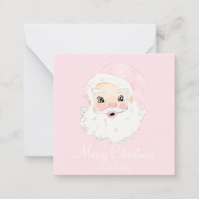 Cartão De Notas Chapéu Rosa do Papai Noel Personalizado Aquarela P (Frente)