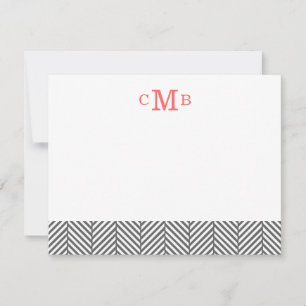 Cartão De Notas Charcarvão Herringbone Monograma Personalizado