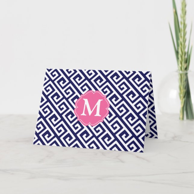 Cartão De Notas Chave Grego Azul Marinho Elegante Personalizada (Frente)