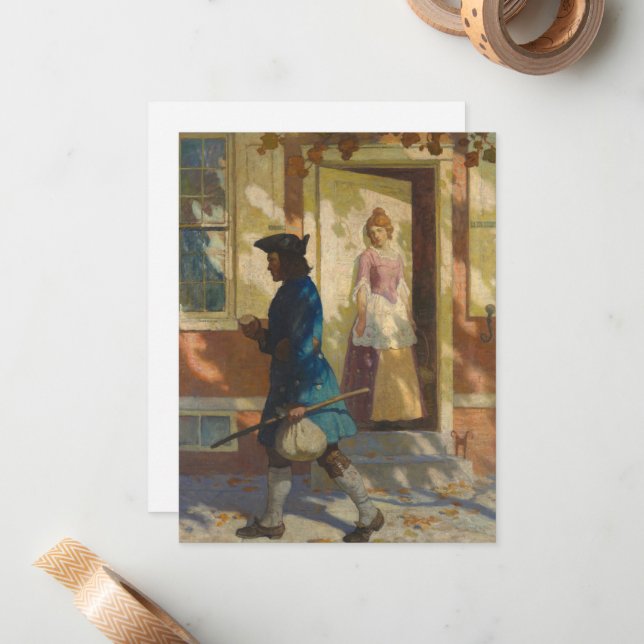 Cartão De Notas Chegada de Franklin na Filadélfia por N. C. Wyeth (Frente/Verso In Situ)