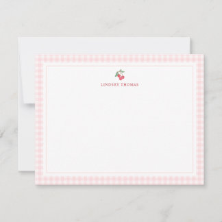 Cartão De Notas Cherries Pink Gingham Border Personalized